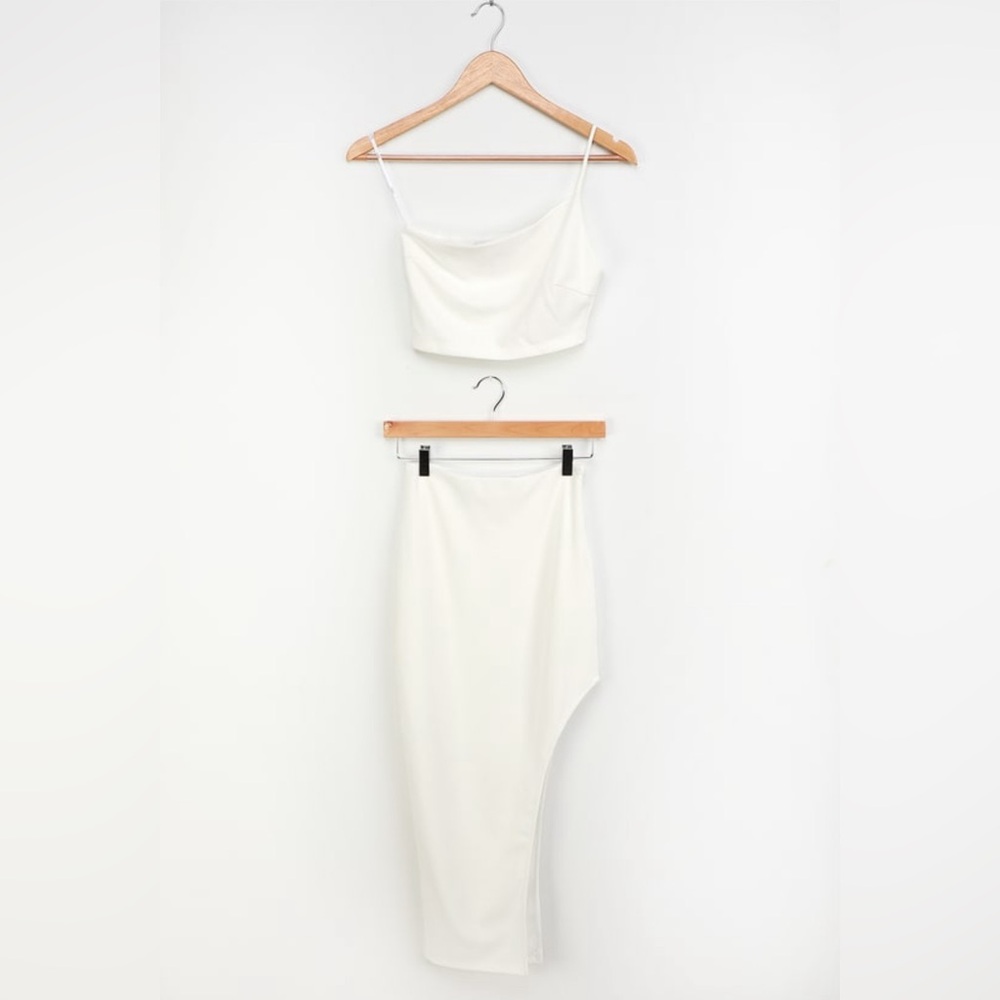 Lulu’s White Two Piece Bodycon Midi Dress